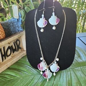 White and Purple Necklace with Pendant Charms